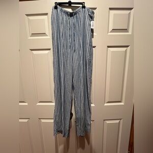 Old Navy Blue/White Striped Wide Leg Linen Blend Draw String pants. Large Tall